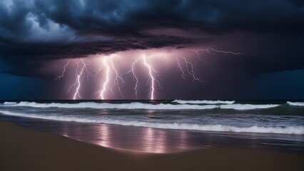 storm clouds over the sea _A cosmic dance of forces, where the lightning and the sea are partners. The lightning is bright  