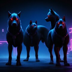 hunting dogs in cyber punk style 3