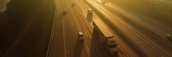 Sunset Highway with Transport Trucks in Motion