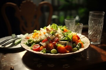 Healthy, colorful garden salad basked in warm sunlight, ready to be enjoyed