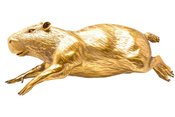 Obraz premium Golden Capybara Sculpture Isolated on White Background Decorative Animal Art Piece