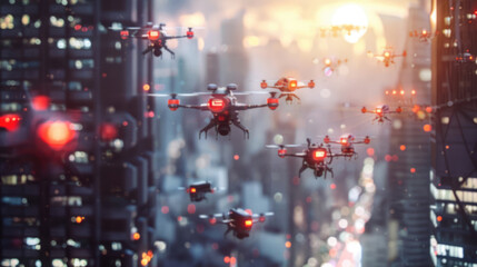 A battlefield of robots and drones fighting for power in the city