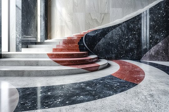 An enthralling spiral staircase with vibrant cosmic colors and designs, evoking a sense of grandeur and infinity - Powered by Adobe