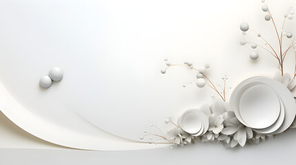 Flowers decoration on white free space background.3d paper flowers on white background with space for text.