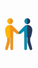 A simple icon showing a human figure shaking hands with another, illustrating partnerships and networking in the business world