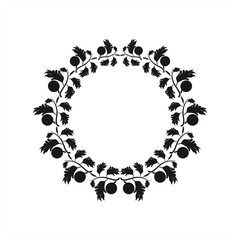 silhouette illustration of stems, leaves and breadfruit forming a circular frame