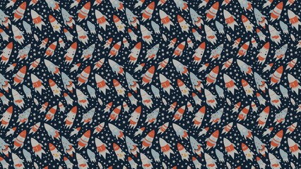 Texture material background Kids Fabric Rockets 1