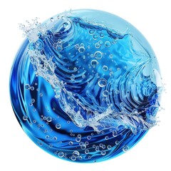 A water themed illustration with blue waves, a faucet and drops of water