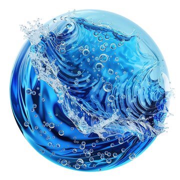 A water themed illustration with blue waves, a faucet and drops of water