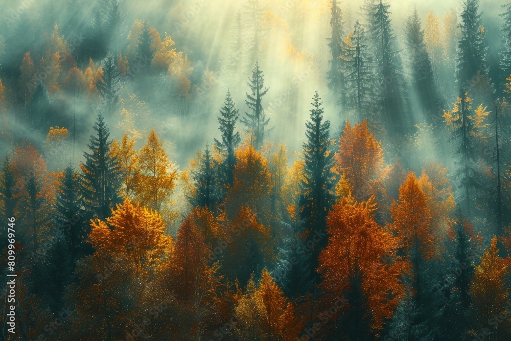 Wall mural a forest with trees in the foreground and background