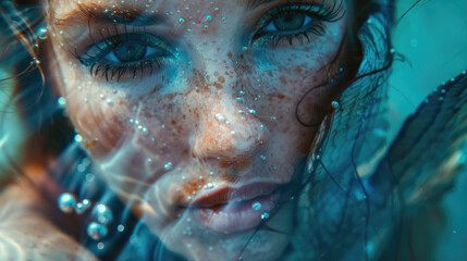 Close portrait of a beautiful mermaid girl with magical makeup