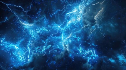 Dramatic blue and black background with lightning and clouds. Suitable for weather-related designs