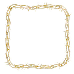 Modern Thorn Frame: 3D render showcases a striking square frame crafted from thorns, ideal for modern art projects and contemporary Christian visuals exploring faith and sacrifice.