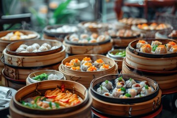 dim sum in bamboo steamer