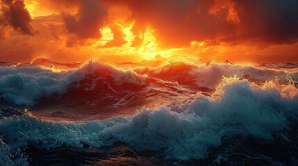 Naklejka premium Rough sea at sunset copy space for text