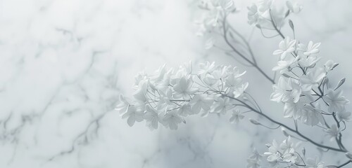 Serene White Flowers on a Marble Texture Backdrop