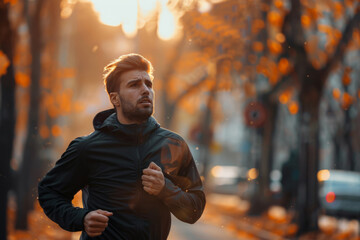 Obraz premium Male runner jogging in the park, active sport lifestyle