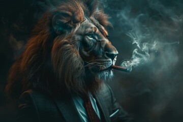 Leo boss, business leader in a suit smoking a cigar