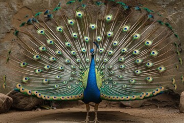 Obraz premium male peacock opened his tail with beautiful plumage