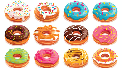Vector flat colorful donuts icons with glaze and spring