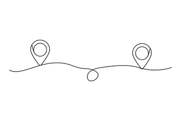 Continuous line location pins. Simplified map vector illustration. Black on white minimal design. GPS concept artwork.