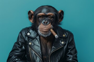 monkey in a leather jacket with a cigar