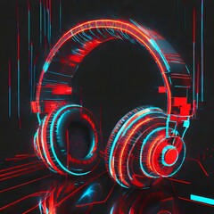 glitch art retro futuristic headphones on a dark background	