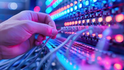 Photograph a technician installing cutting-edge networking equipment, showcasing advancements in technology.