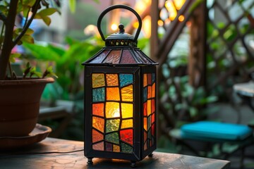Colored glowing glass stained lantern