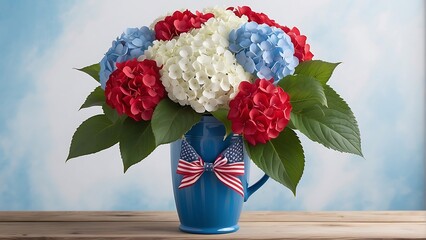 Patriotic Celebration: Fourth of July Background with Hydrangea Bouquet