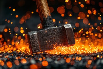 Intense heat radiates from the red-hot metal on the anvil as a hammer stands ready