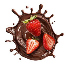 Strawberry Splashing into Chocolate illustration on a transparent background