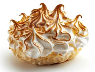 Photo of baked Alaska with a toasted meringue exterior, isolated white background with clear studio light