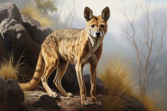 Tasmanian tiger. Mammal wildlife travel. Generate Ai