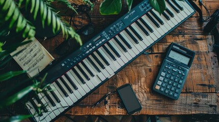 Fototapeta na wymiar piano calculator and keyboard