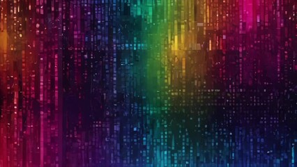 dynamic and abstract digital rain with a cascade of vibrant, multicolored lines against a dark backdrop, evoking a sense of cybernetic motion.