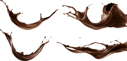 A set of chocolate splash isolated on transparent background