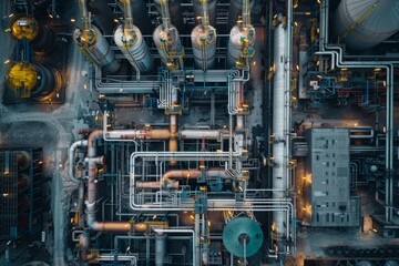 Oil refinery plant industrial park, top view