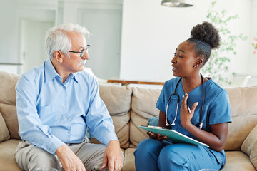 nurse senior woman home care patient elderly health retirement caregiver man assistance nursing old...