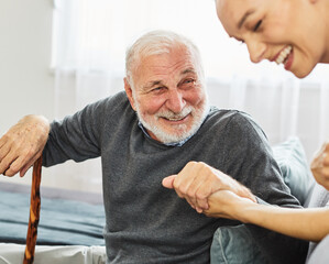 nurse doctor senior care caregiver help assistence retirement home nursing elderly man woman health support walking cane stick