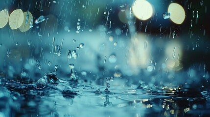 Torrential rain smattering on glass, macro lens, 4K, ultrarealistic, blurred background