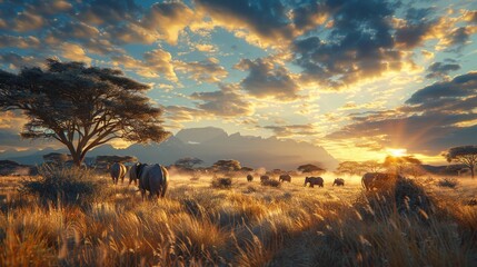 Obraz premium Realistic travel documentary style scene of an African safari, detailed wildlife and landscapes