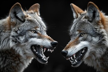 Fototapeta premium Exquisitely detailed image of wolves in what appears to be a territorial dispute with a focus on realism