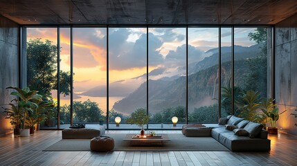 Fototapeta premium architecture apartment view design house interior sky modern window home luxury mountain nobody