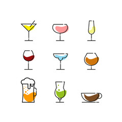 set of stickers, cocktails, bar, alcoholic drinks, beer, coffee, png