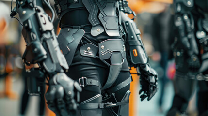Exoskeletons that allow people to do the impossible. Use in futuristic city