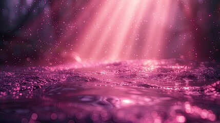 Abstract purple particles and dots flowing on purple background, dancing particles dark background...
