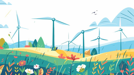 Wind mills turbines electric power generators farm. 