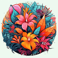 Vibrant Tropical Flowers on Dark Background