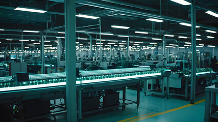 Naklejka premium modern industrial factory for the production of electronic components - machinery, interior and equipment of the production hall